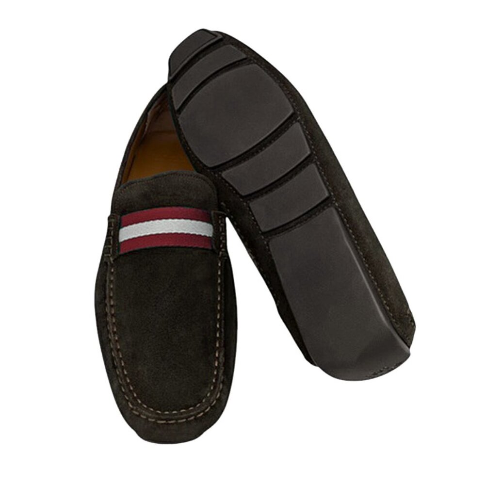 NEW $620 Bally Waltec Driver (Loafers)! Brown Suede With Signature Stripes ITALY - Picture 5 of 5